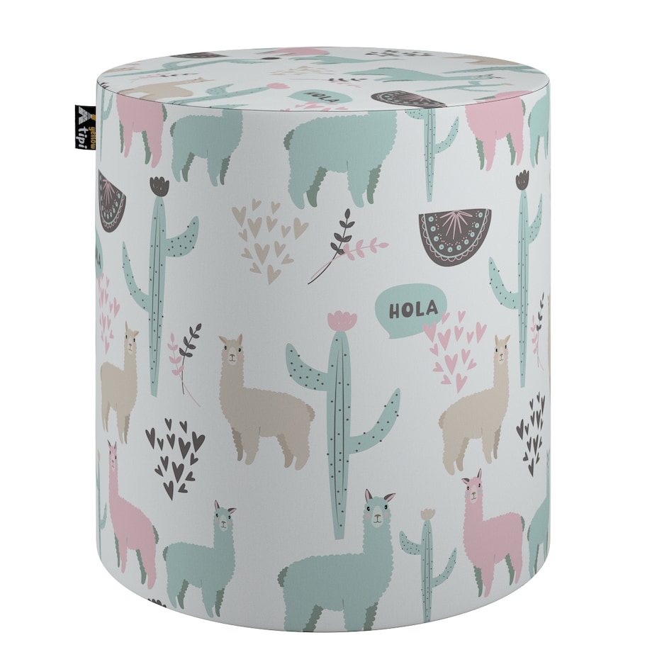 Puf Bobby, pastelowe lamy na jasnoszarym tle, ø40, wys. 40 cm, Magic Collection