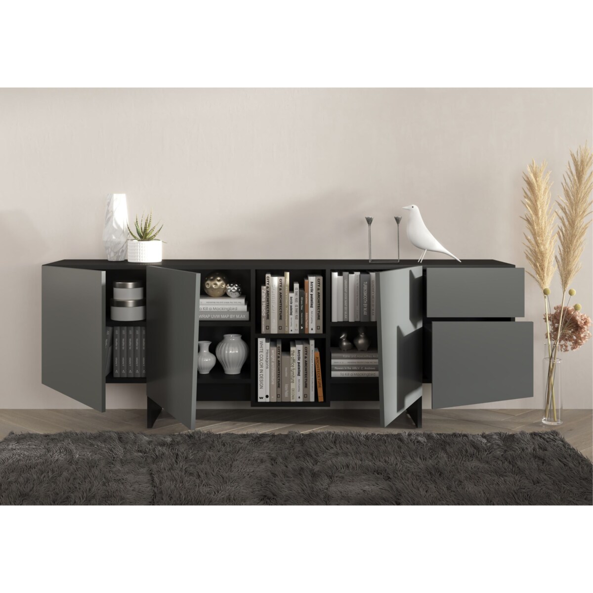 Nowoczesna szara komoda z szufladami Skandica WING / szer. 200 cm