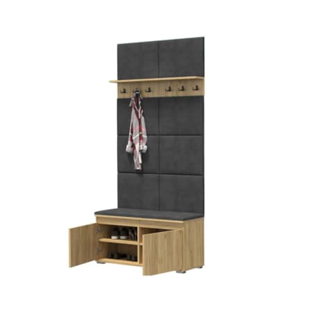 Szafka na buty z siedziskiem i wieszakiem SINGAPUR 100 dąb craft/szara