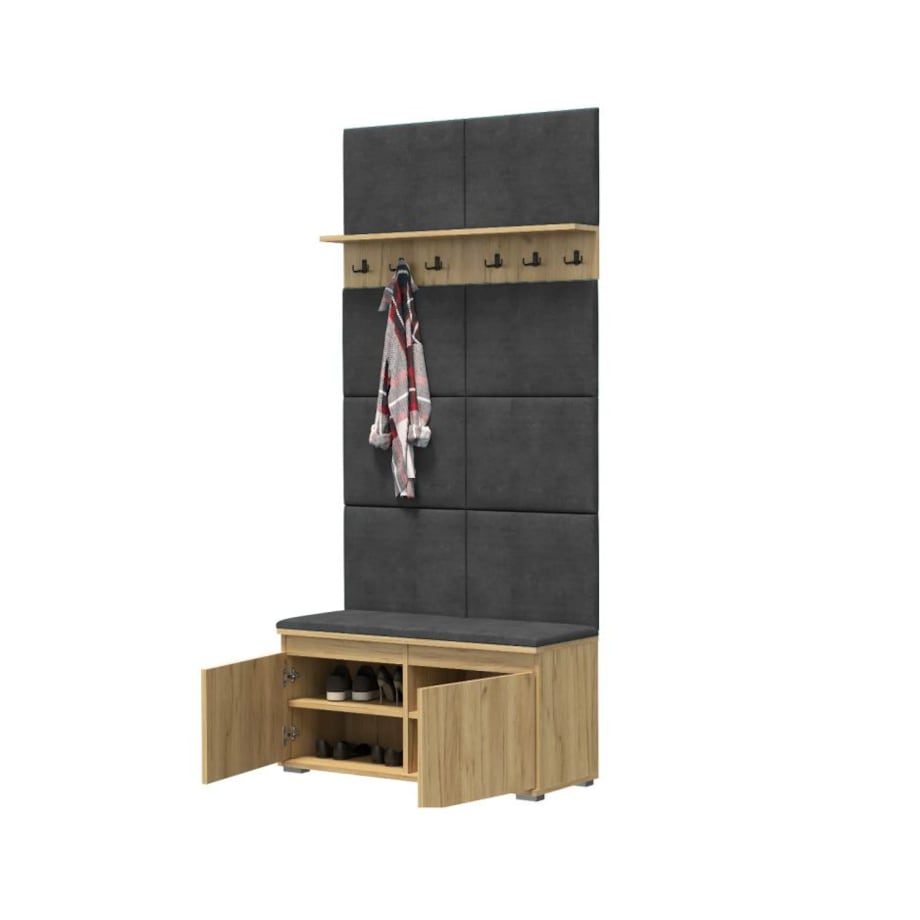 Szafka na buty z siedziskiem i wieszakiem SINGAPUR 100 dąb craft/szara