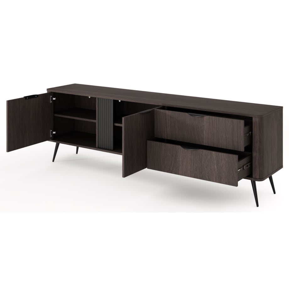 Szafka RTV 195 2D2S ERIS ryflowana na wysokich nóżkach