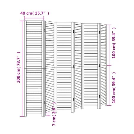 vidaXL Parawan pokojowy, 6-panelowy, biały, lite drewno paulowni