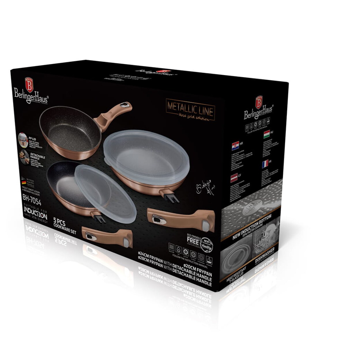 Zestaw 3 patelni z odłączaną rączką Metallic Line Rose Gold Berlinger Haus BH-7054