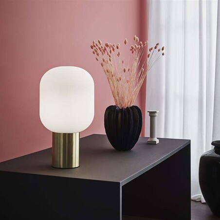 Modernistyczna LAMPA stołowa BROOKLYN 107868 Markslojd stojąca LAMPKA biurkowa tuba mosiądz biała