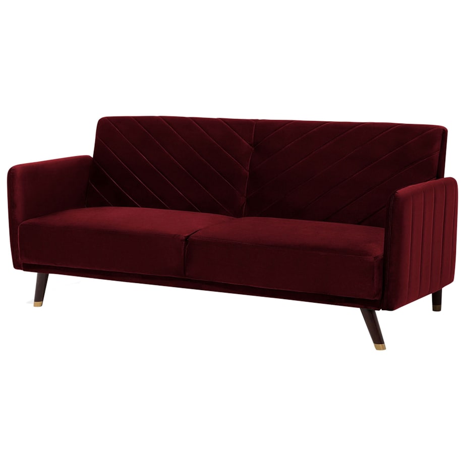 Sofa rozkładana welurowa bordowa SENJA