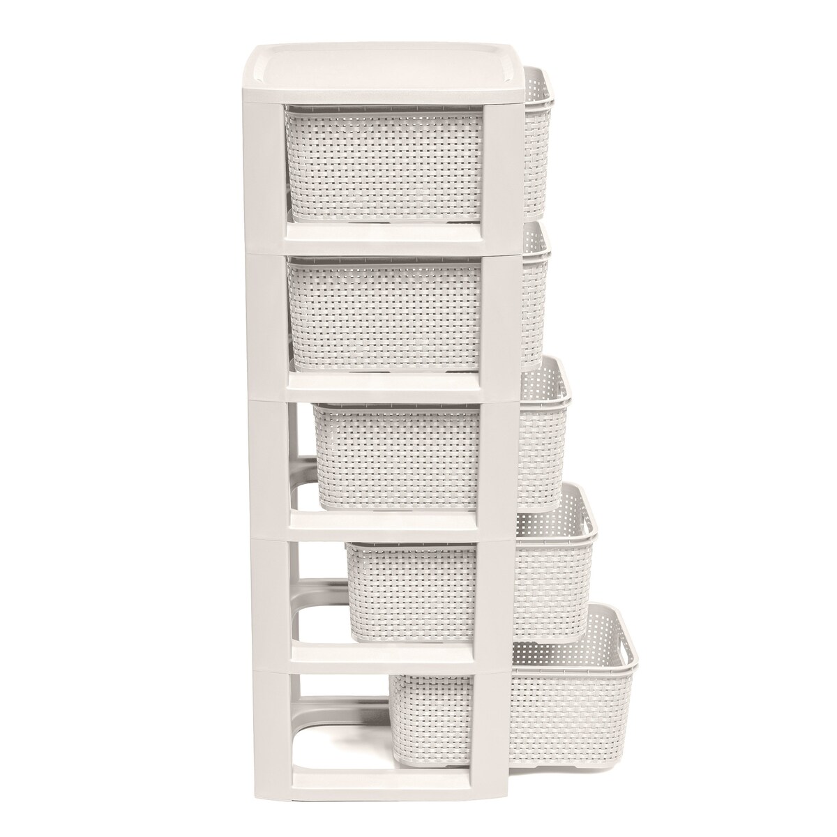 Regał Stojak Łazienkowy Rattanowy Szafka Z Koszami 5 X 7L Biały