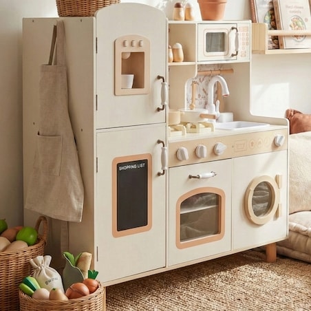 Drewniana kuchnia XXL dla dzieci Cook&Play światło, dźwięk - lodówka, piekarnik, pralka