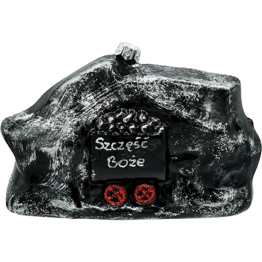 Bombka choinkowa: Bryła węgla z wózkiem - Szczęść Boże