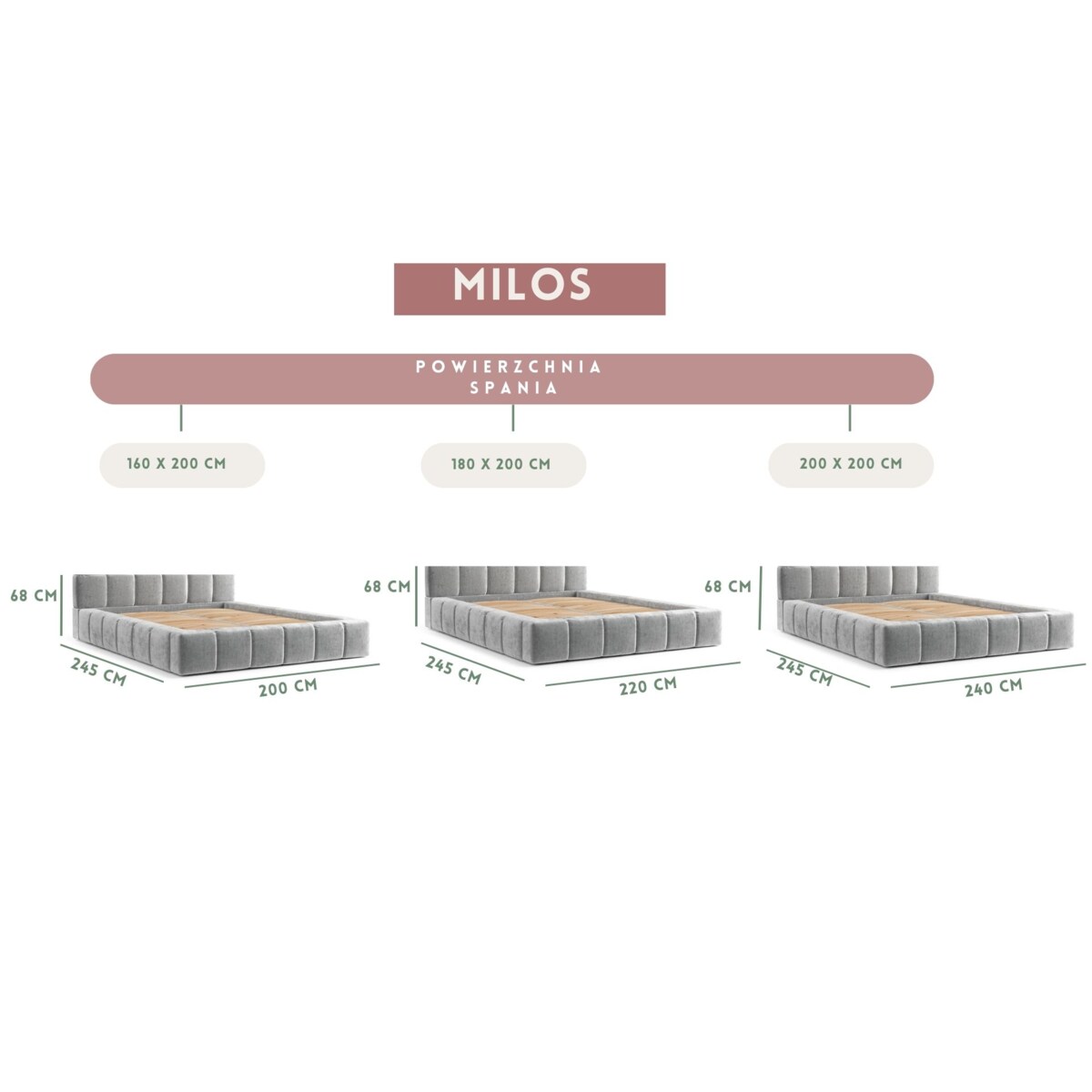 Łóżko tapicerowane MILOS 160x200 z pojemnikiem, Kremowy, tkanina Modesto 492