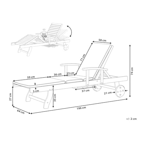 Leżak ogrodowy z poduszką JAVA PREMIUM Drewno akacjowe Czerwony