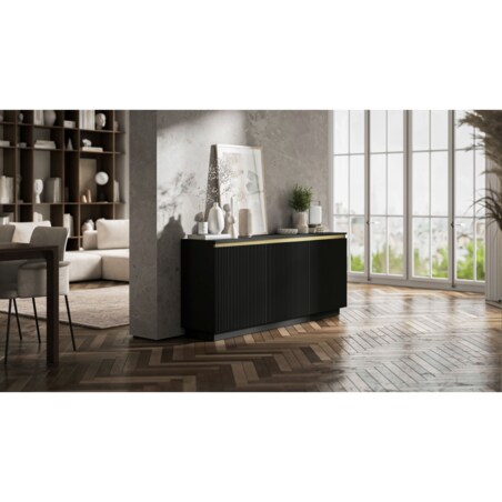 Komoda Glamour Nowoczesna Szafka RTV Czarny MAT ryflowane fronty 166,8 cm