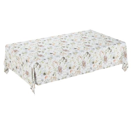 Obrus prostokątny 130 x 210 cm pastelowe kwiaty na białym tle