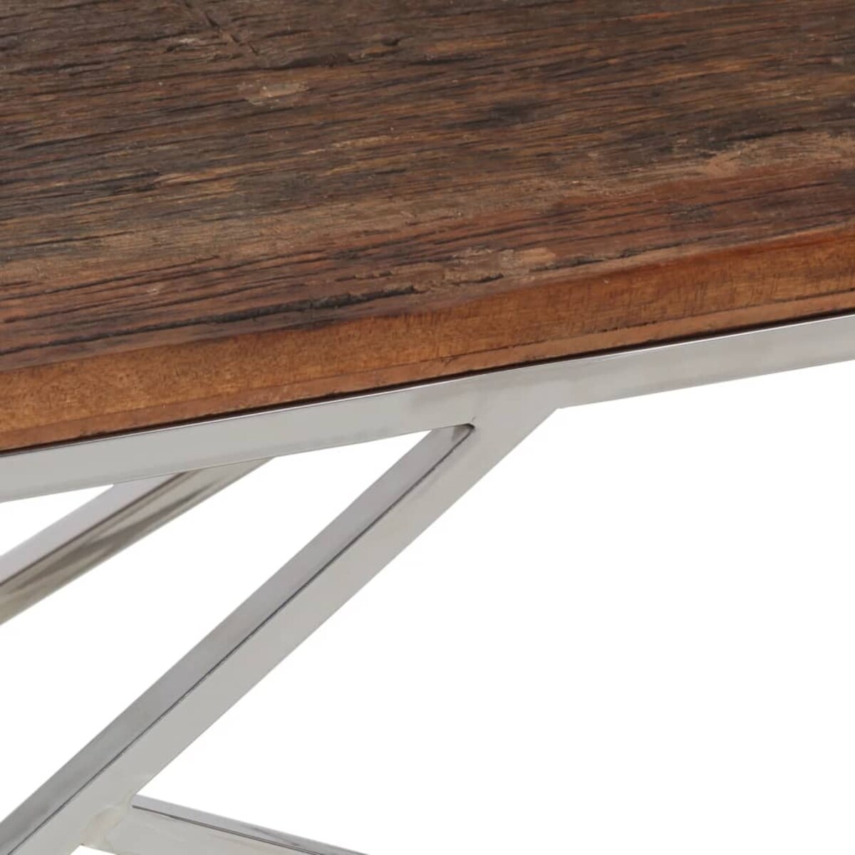 vidaXL Stolik kawowy, srebrny, stal nierdzewna i drewno z podkładów