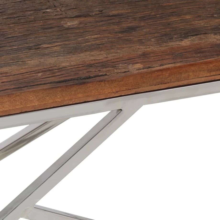vidaXL Stolik kawowy, srebrny, stal nierdzewna i drewno z podkładów