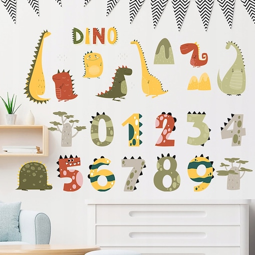 naklejki na ścianę do pokoju dziecka, sipo, cyfry dino