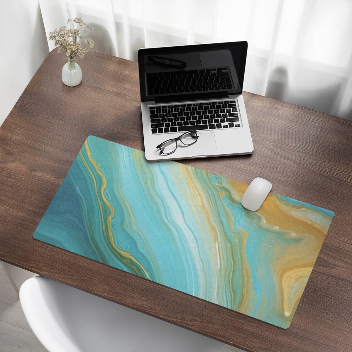 Turkusowa mata na biurko Abstrakcyjne fale, 90x45 cm