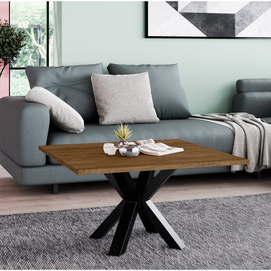 Stolik kawowy NEO kwadratowy 60x60 z metalową podstawą- dąb lefkas