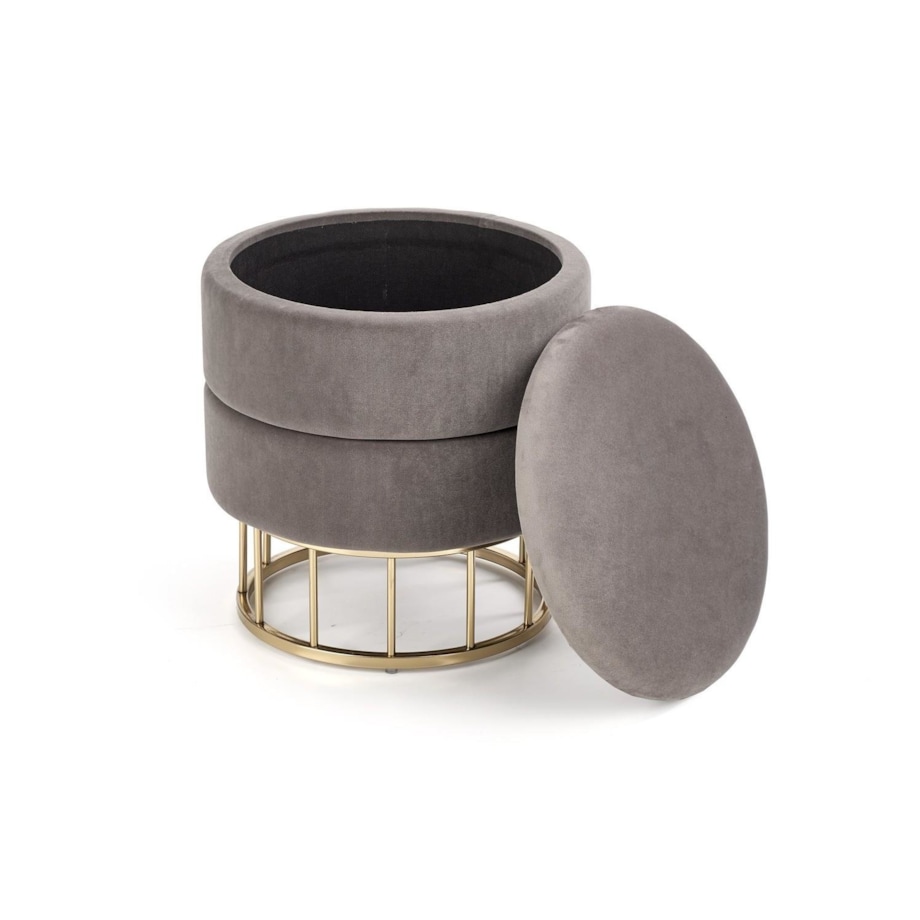 PUFA ZE SCHOWKIEM Godemia szara VELVET złota podstawa