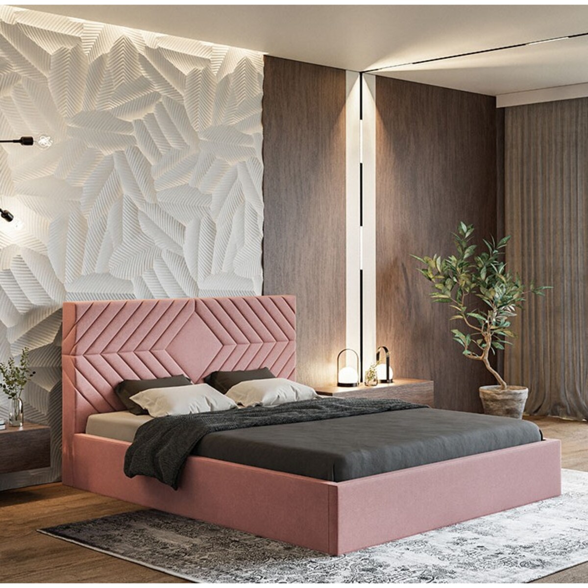 Łóżko do sypialni 180x200 OLDO 2 tapicerowane, z pojemnikiem- różowe