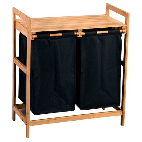 Bambusowy kosz na pranie, dwukomorowy, 64 x 73 cm