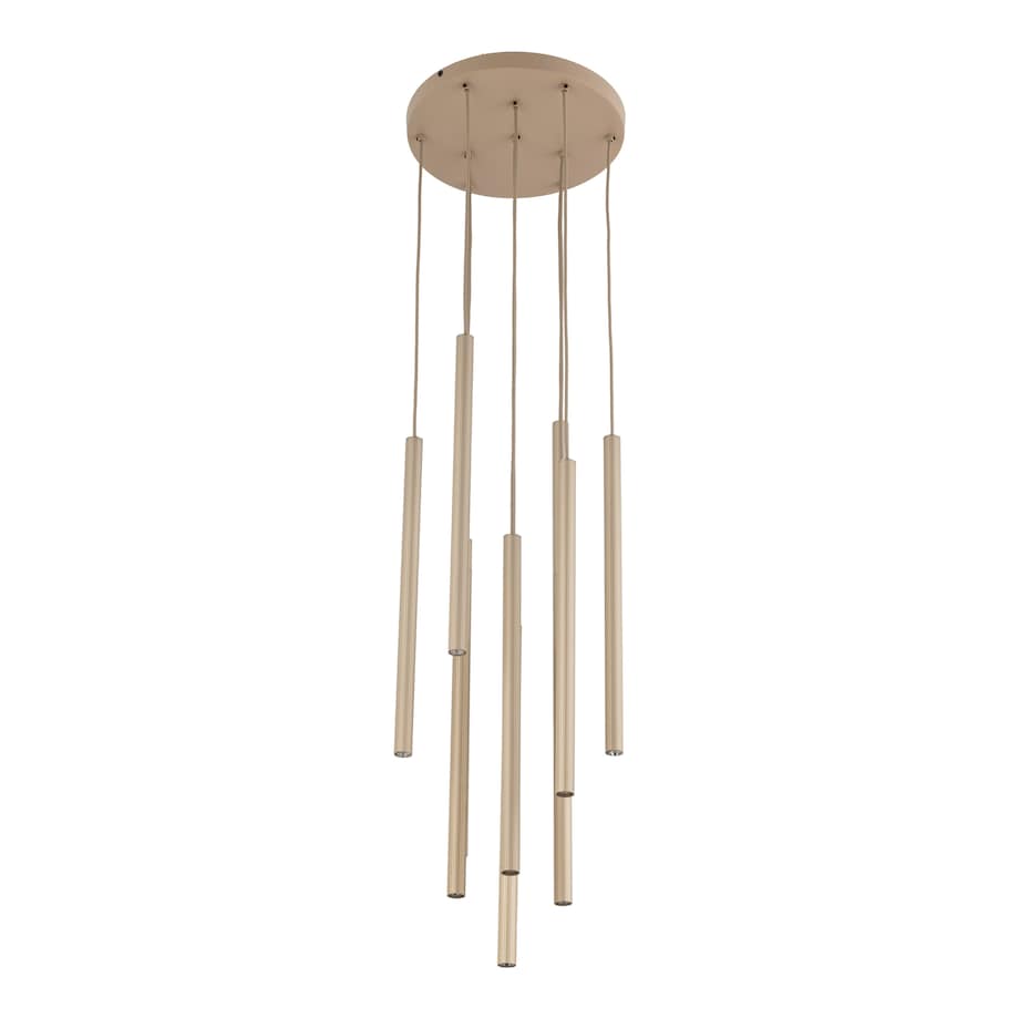 Lampa Wisząca Tk Lighting Ferro Na Kole Beżowa Szampański Ryflowana Tytan Metalowa Tuba Sopel Rurka 10X G9