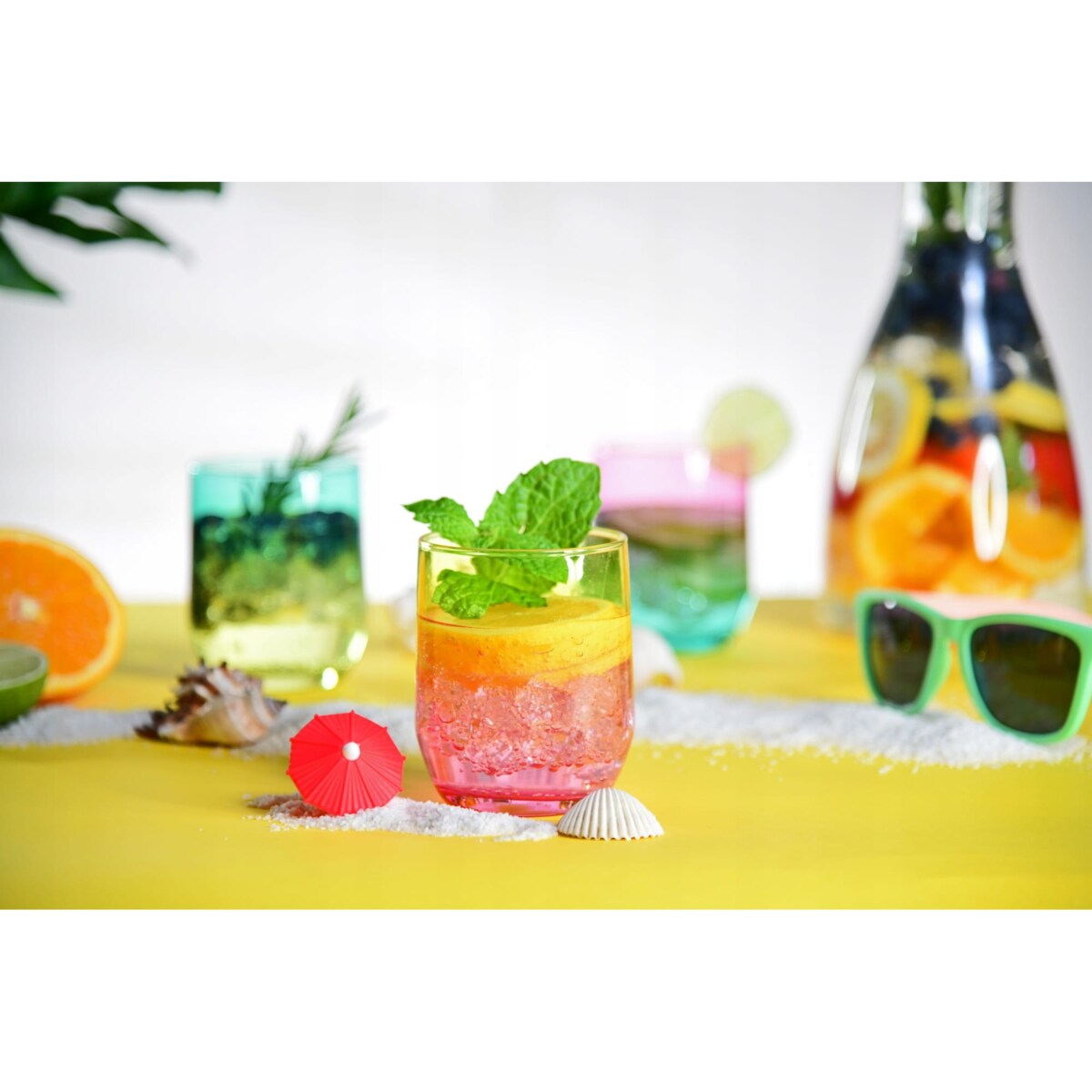 Kolorowa Letnia Szklanka Różowo Żółta 300 ml do Wody Soku Napojów Drinków