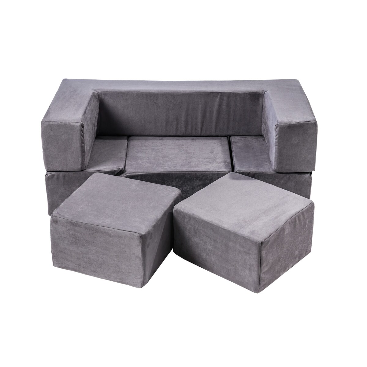 Piankowa Sofa Kostka dla Dzieci - Sofa do Pokoju Dziecięcego, Velvet, Szary