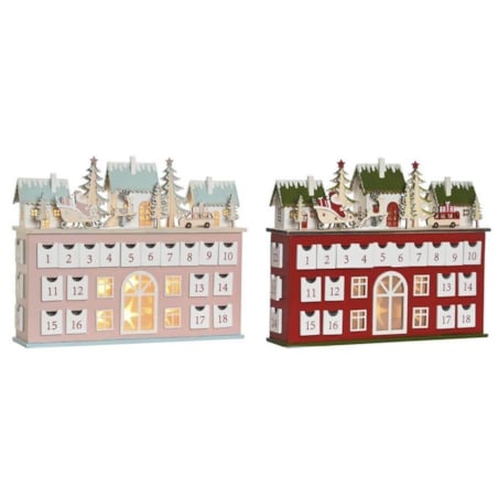 Kalendarz adwentowy LED 31x37,5x8,5 cm WILLA czerwony z domkami