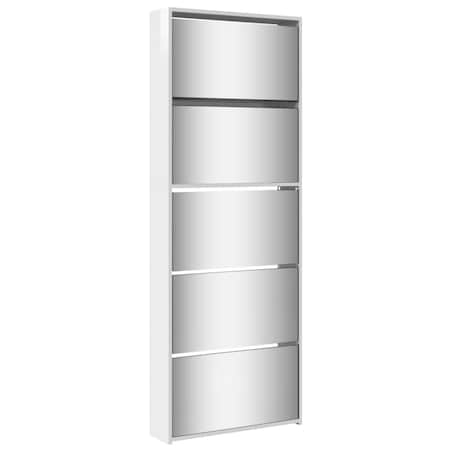 vidaXL Szafka na buty z lustrem, biała z połyskiem, 63x17x169,5 cm