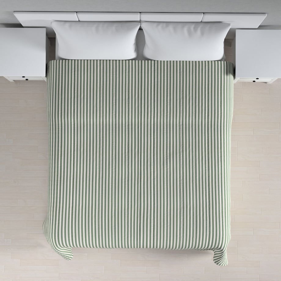 Narzuta pikowana w pasy 260x210 zielono-białe pasy (1,5cm)