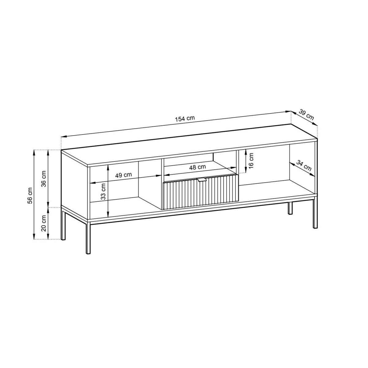 Szafka RTV Delicious ryflowana czarna