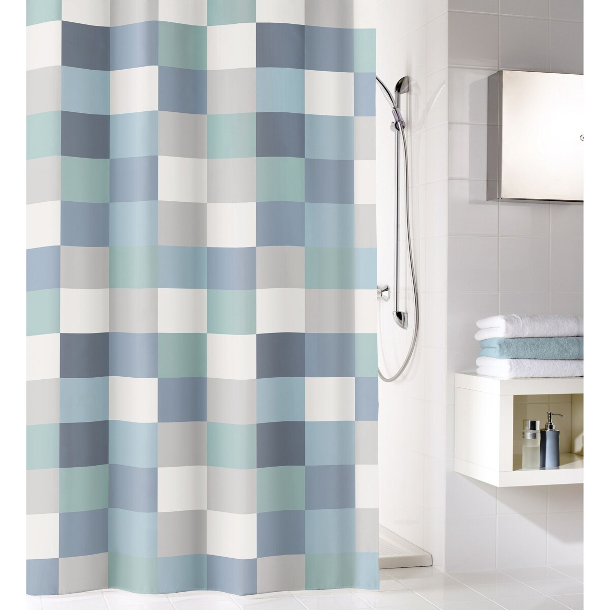 Kleine Wolke Check Tekstylna Zasłona prysznicowa niebieski 180x200 cm