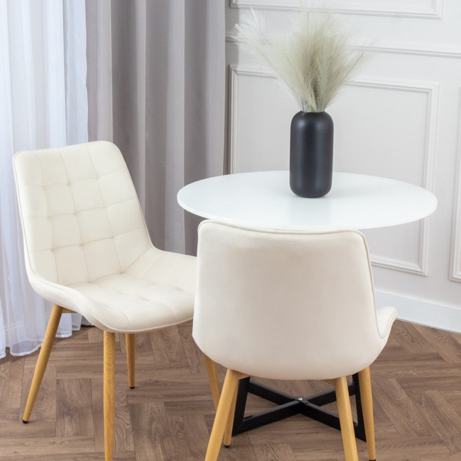 Krzesło tapicerowane do salonu jadalni pikowane welurowe beżowe