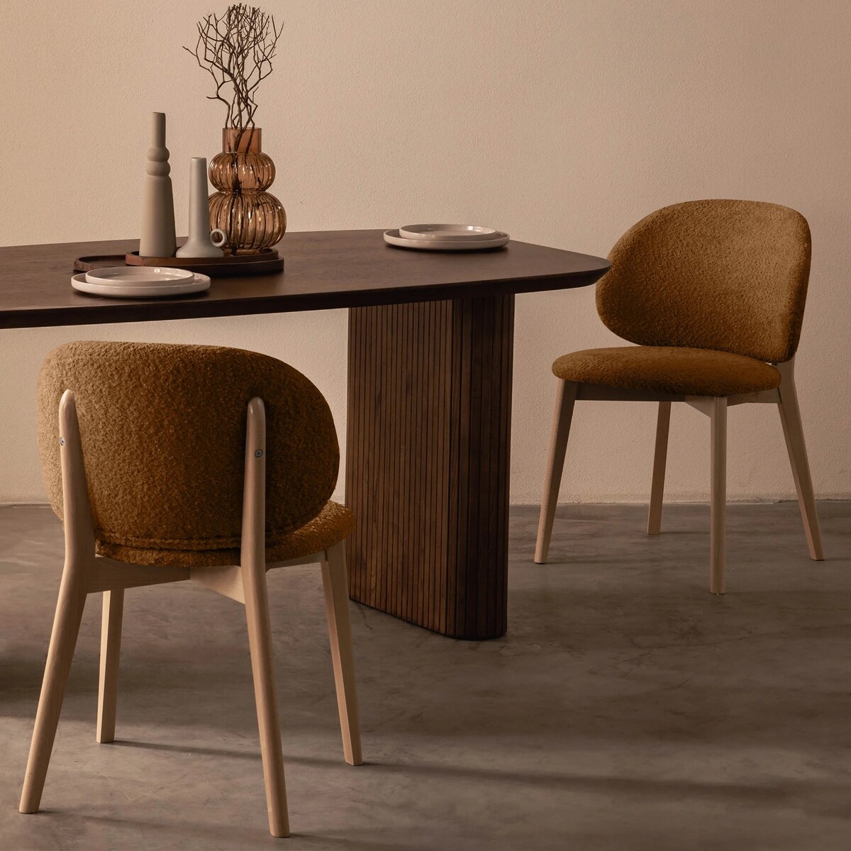 Krzesło SELMA -II miedziane/buk/boucle 79x48x48 cm