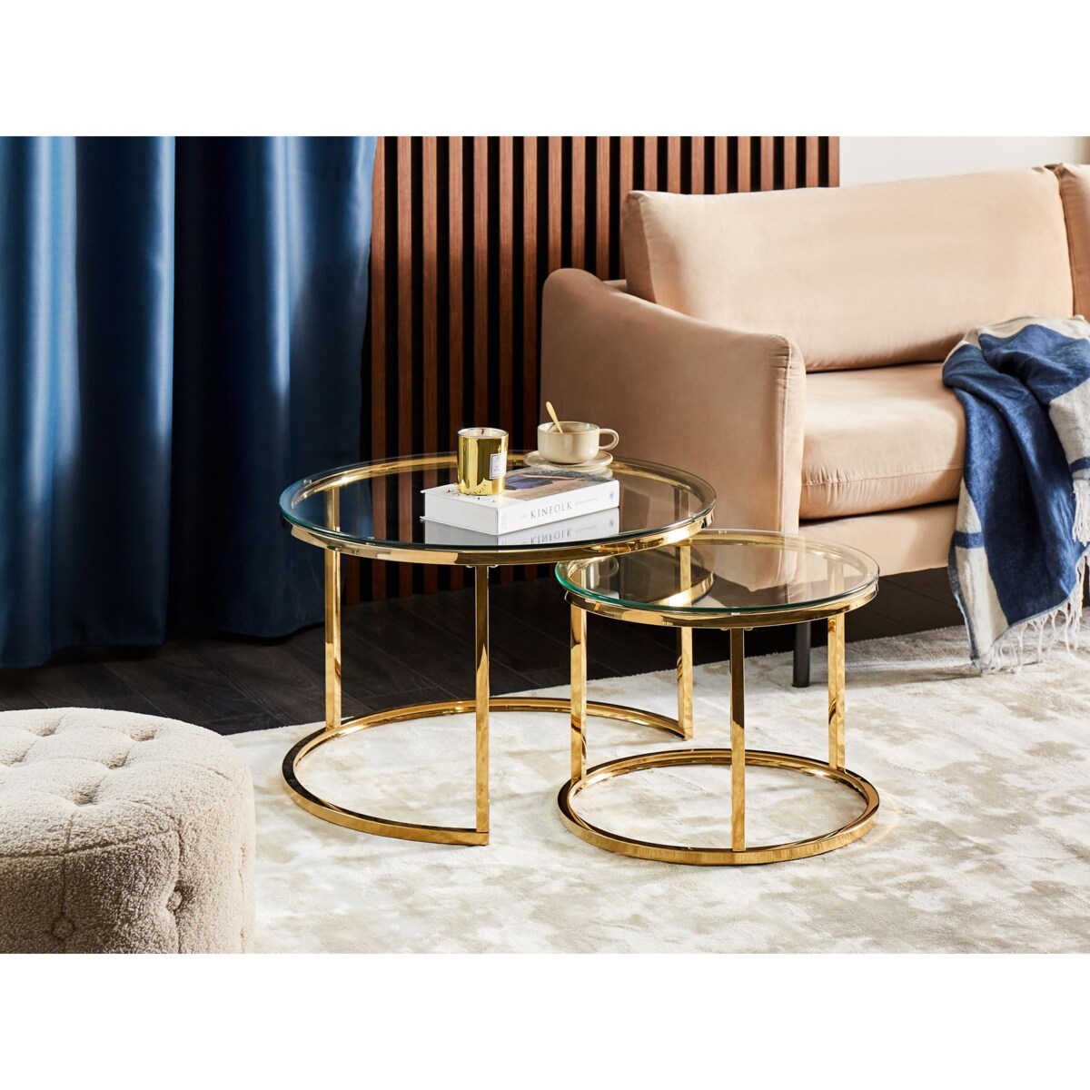 Zestaw 2 stolików kawowych GRANGE Szkło hartowane Złoty