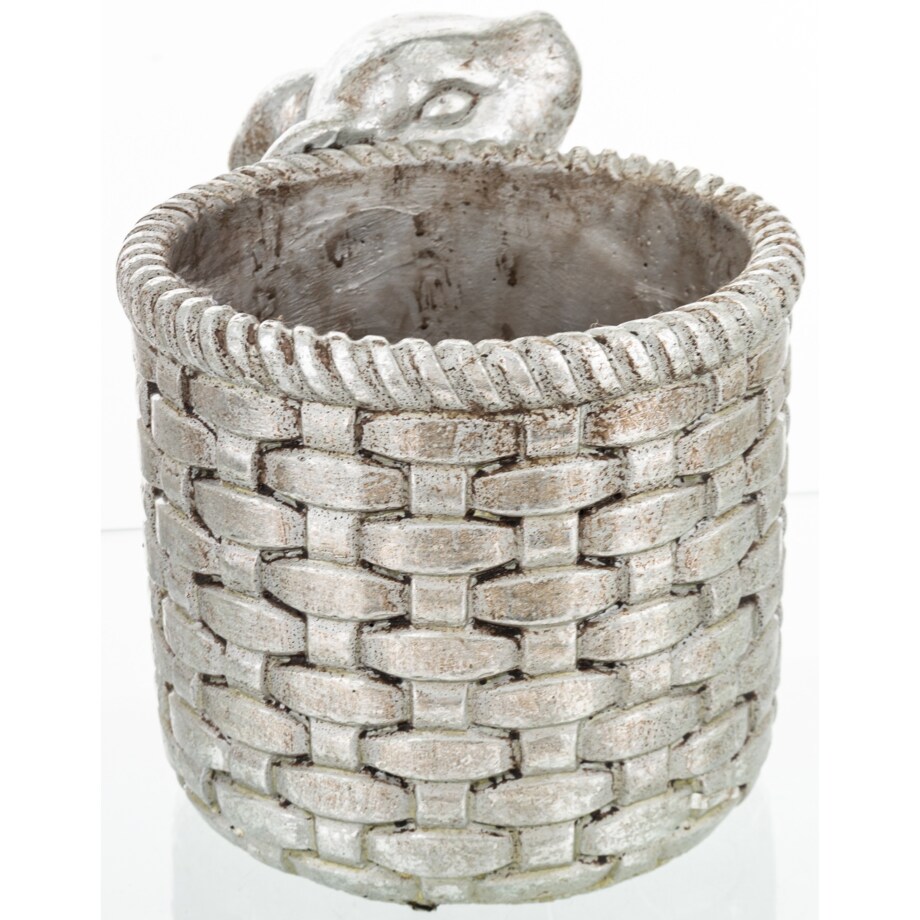 Osłonka na doniczkę - 17x24x16 cm królik i jego srebrny koszyk