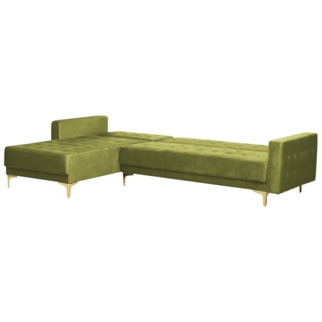 Sofa narożna z otomaną ABERDEEN Zielony Welur Prawostronny