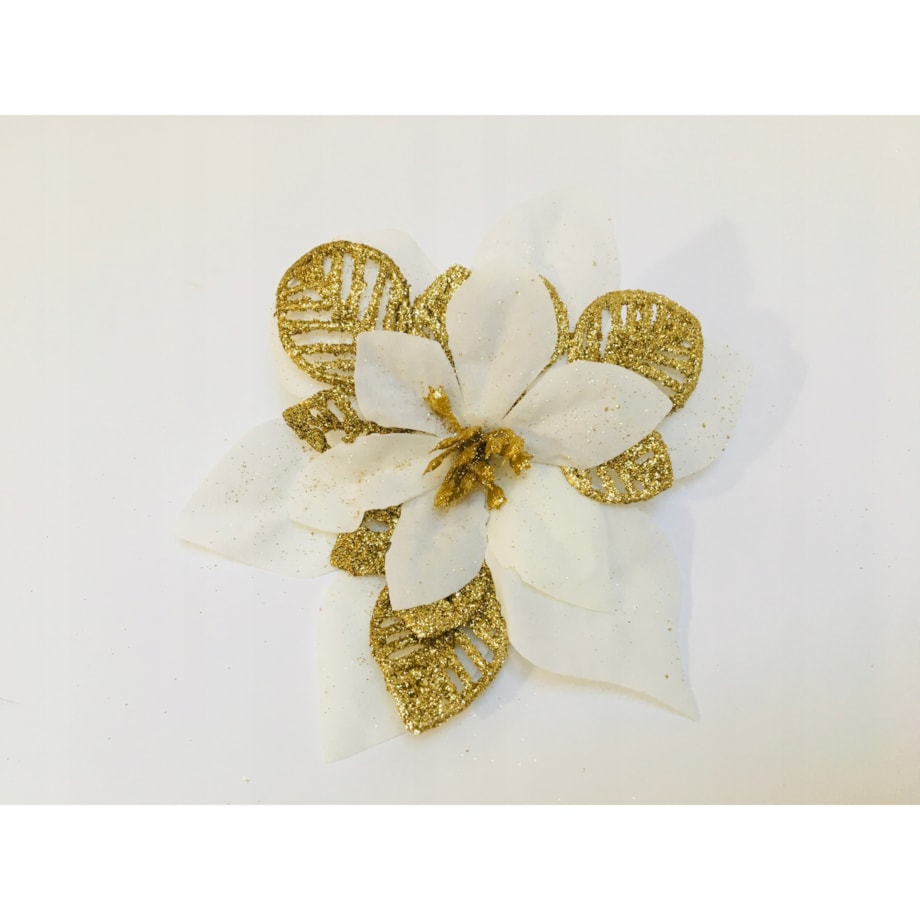 KWIAT GWIAZDA BETLEJEMSKA biała na stroik bukiet święta brokatowa złoty