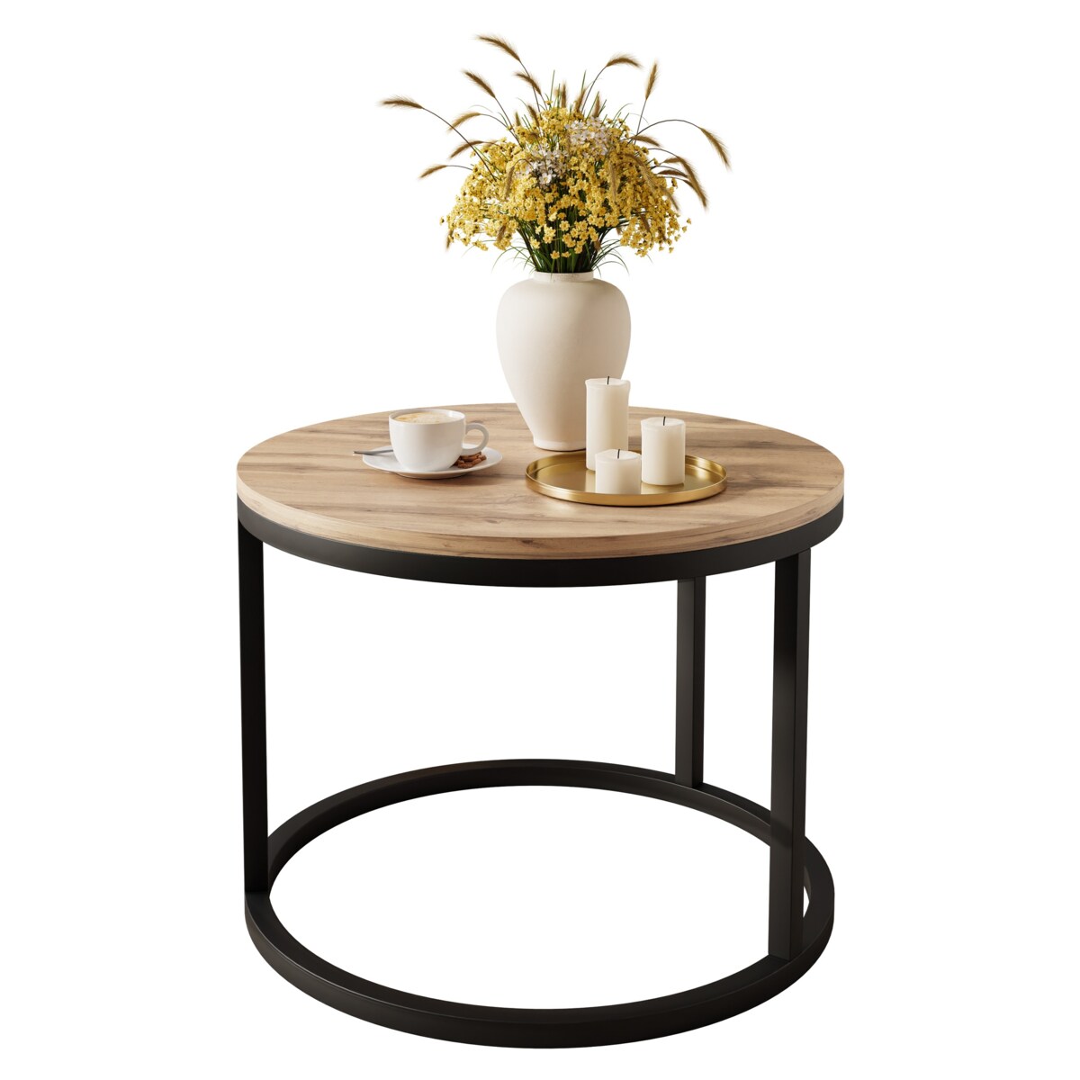 Okrągły stolik kawowy CIRI czarny dąb wotan