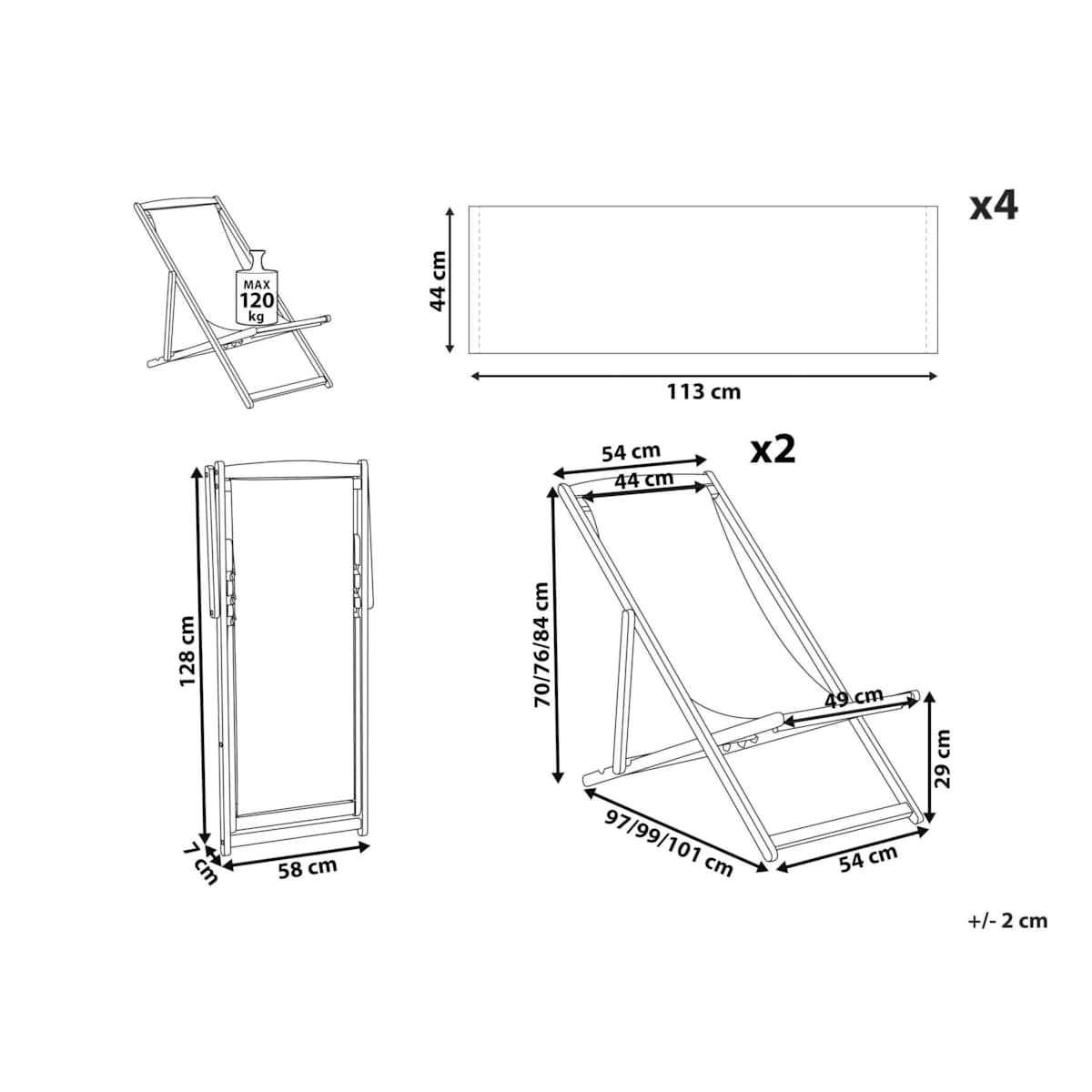 Zestaw 2 leżaków ogrodowych ciemne drewno akacjowe wzór w liście palmowe niebieski ANZIO