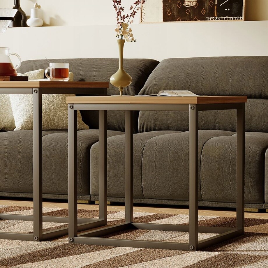 Stolik kawowy ława stół zestaw stolików 2w1 loft industrial jasny brąz 50cm