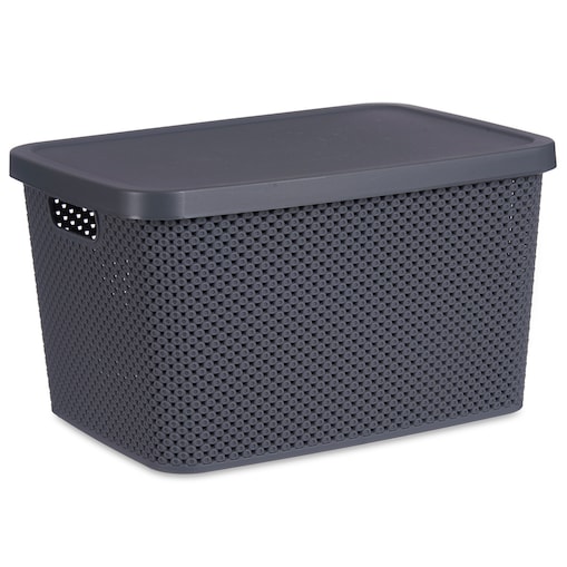 Kosz plastikowy z pokrywką, organizer, 19 l, kolor antracytowy