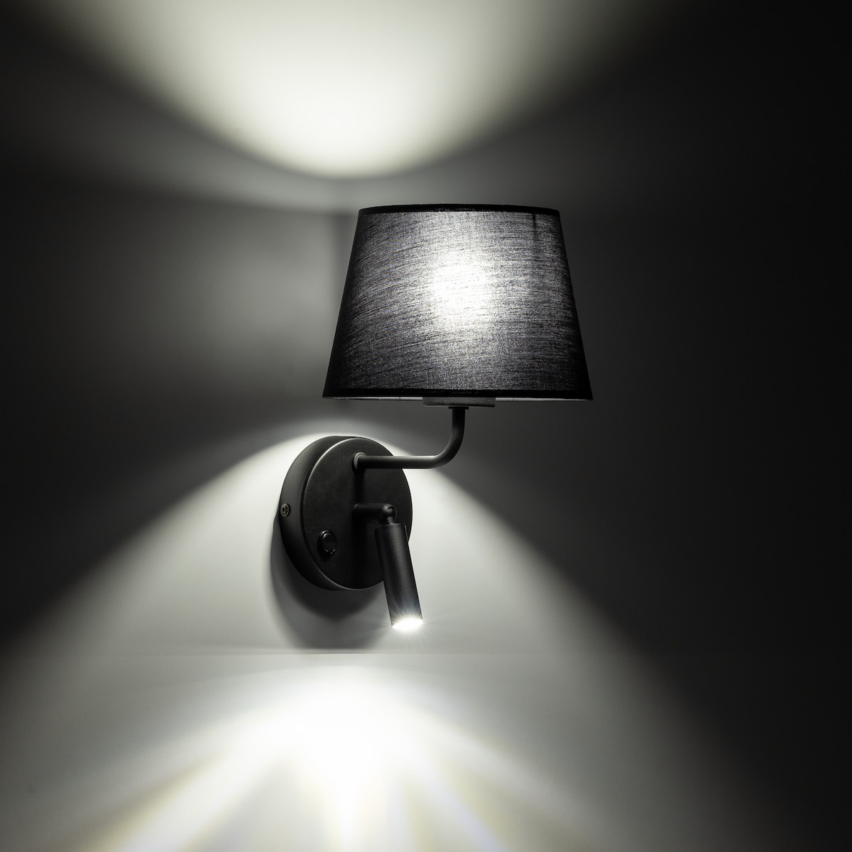 Kinkiet ścienny MAJA BLACK 11392 TK Lighting z reflektorkiem i włącznikiem, czarny, E27 + G9 LED