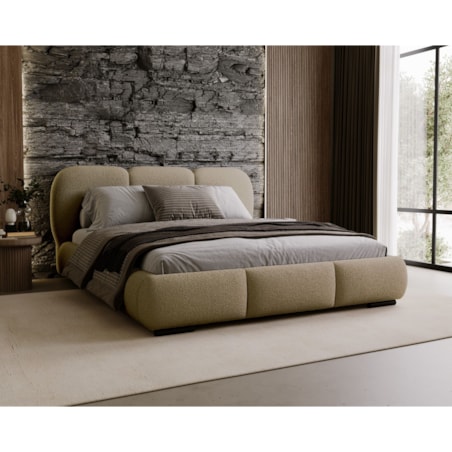 Łóżko tapicerowane 180x200 ROZA z pojemnikiem na pościel, ciemnobeżowe