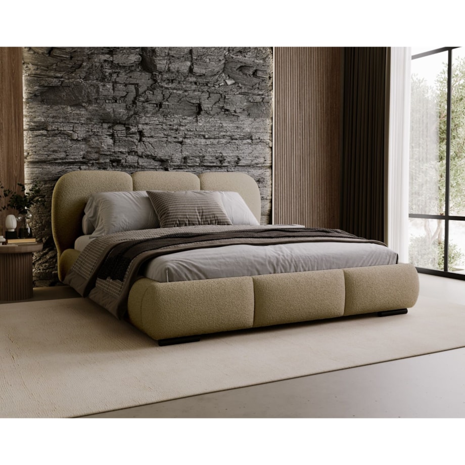 Łóżko tapicerowane 180x200 ROZA z pojemnikiem na pościel, ciemnobeżowe