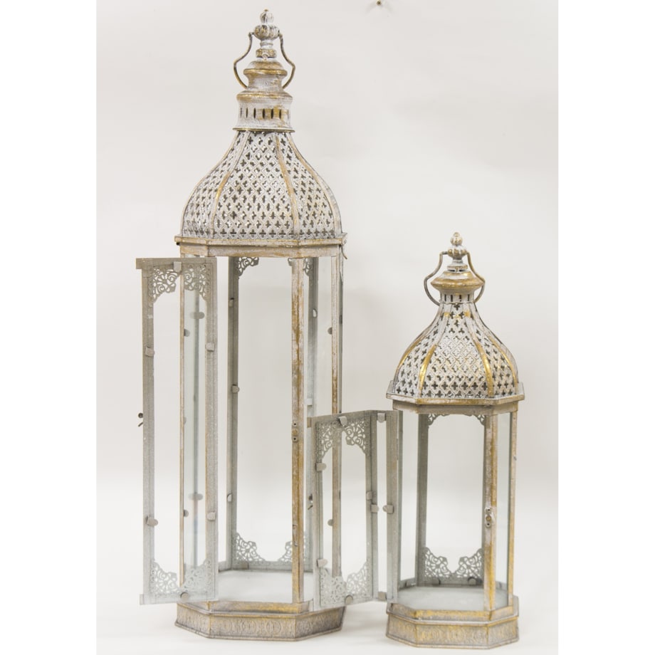 Lampion metalowy 2 szt. 86x24x24 i 56x18,5x18,5 cm CUPOLA