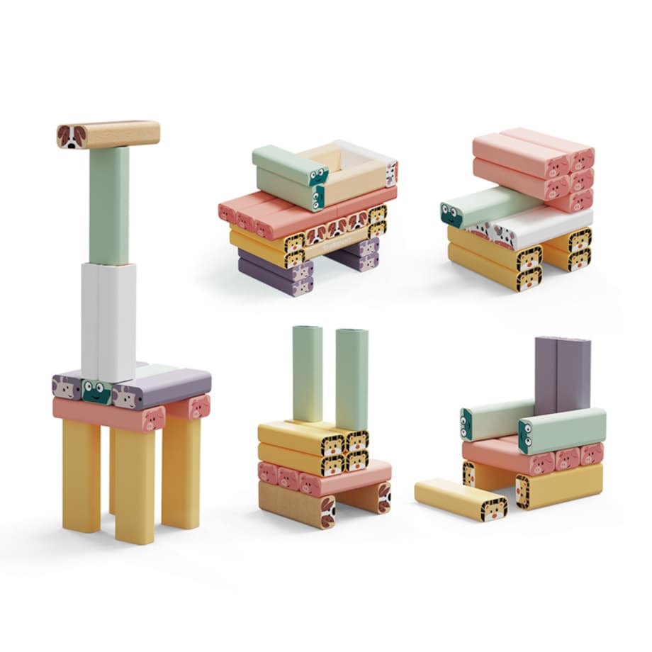 Jakie to zwierzę? Drewniana wieża z klocków – gra zręcznościowa dla dzieci 36 mies.+ Top Bright