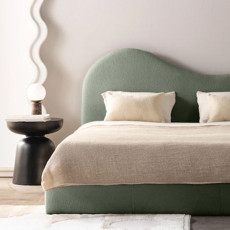 Łóżko tapicerowane 160x200 cm ciemnozielone bouclé Vibo