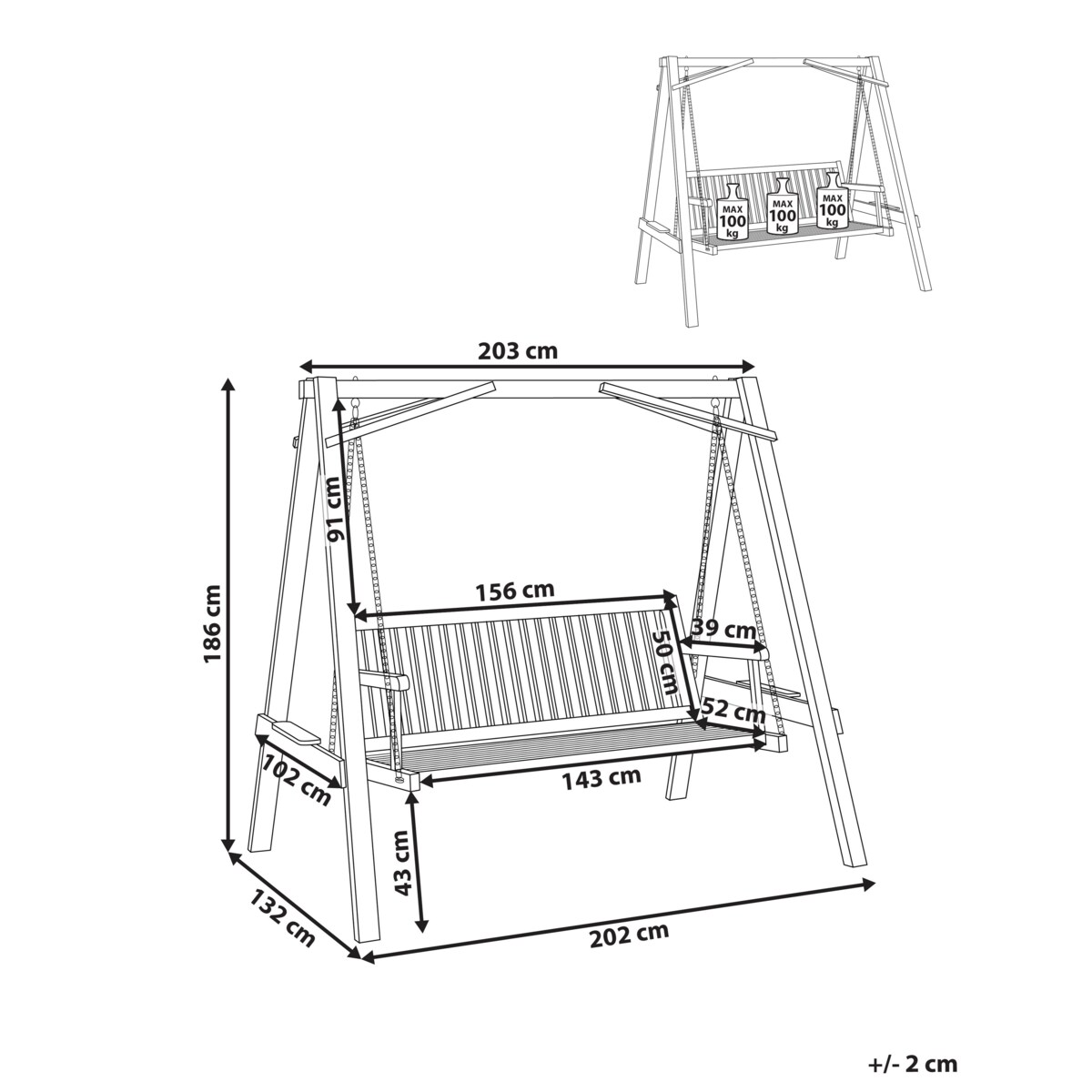 Huśtawka ogrodowa FICARELLA Drewno Brązowy