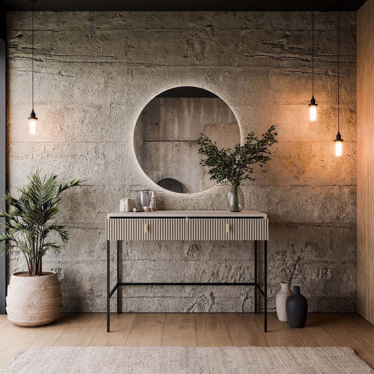 Toaletka MIDNIGHT na stelażu z lustrem i oświetleniem LED, kaszmir